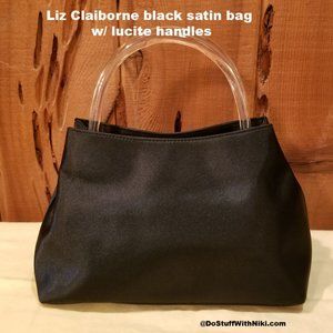 Liz Claiborne black satin bag w/ lucite handles